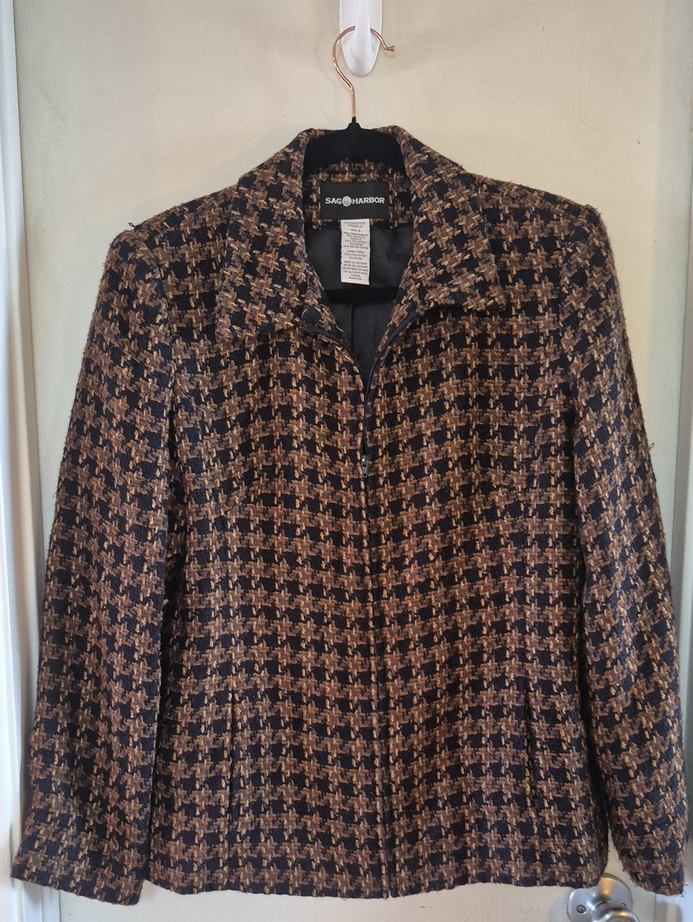 Vintage Sag Harbor Brown and Black Houndstooth Blazer